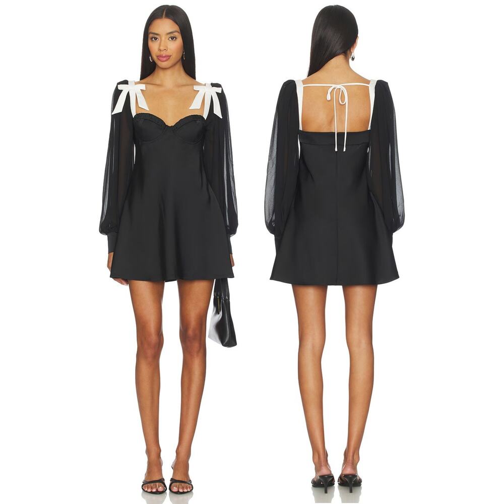 Majorelle Baylee Mini Dress Bow Long Sleeve Party Cocktail Coquette Whimsigoth S